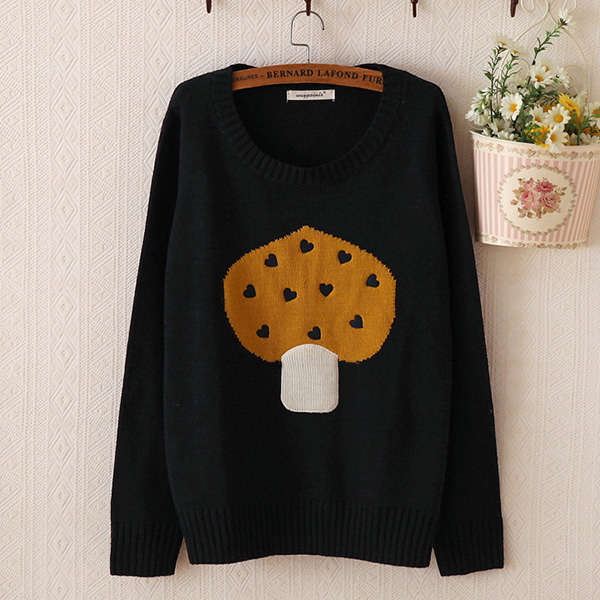 เสื้อสเวตเตอร์ไหมพรมนุ่ม ถักลายแต่งปักหัวใจจิ๋ว (12054LM)