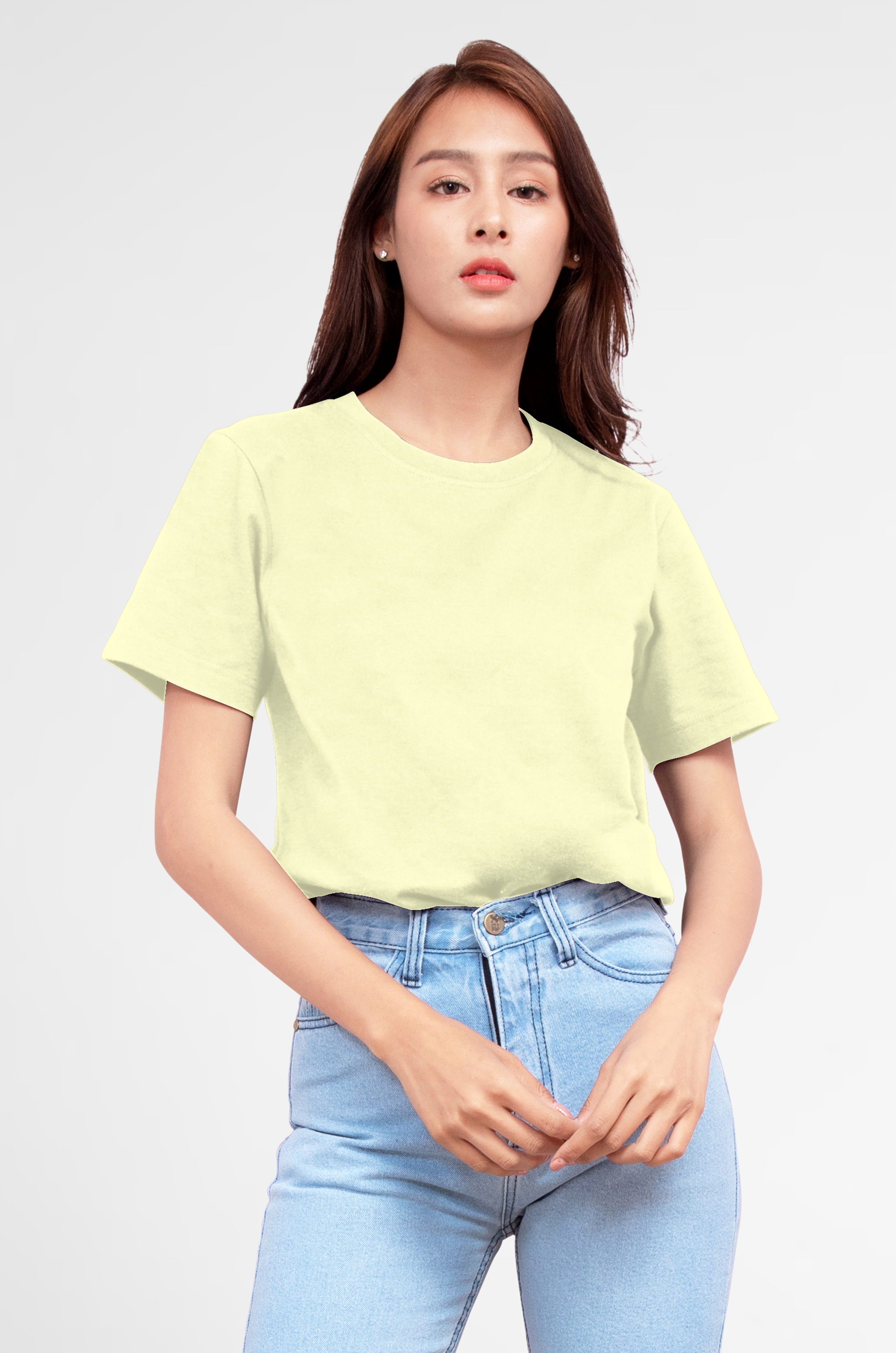 Noproblem Noproblem ยอดขาย No.1 รับประกัน ไม่ย้วย ไม่ยืด ผ้านุ่ม เสื้อยืด สีพื้น เสื้อยืดคอกลม สีครีม