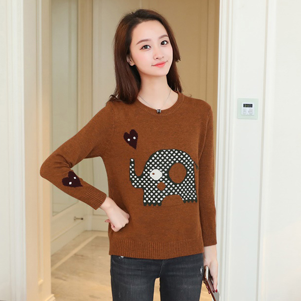 เสื้อไหมพรมวูลเนื้อนิ่ม แขนยาว ถักลายช้างน้อย (12268B)