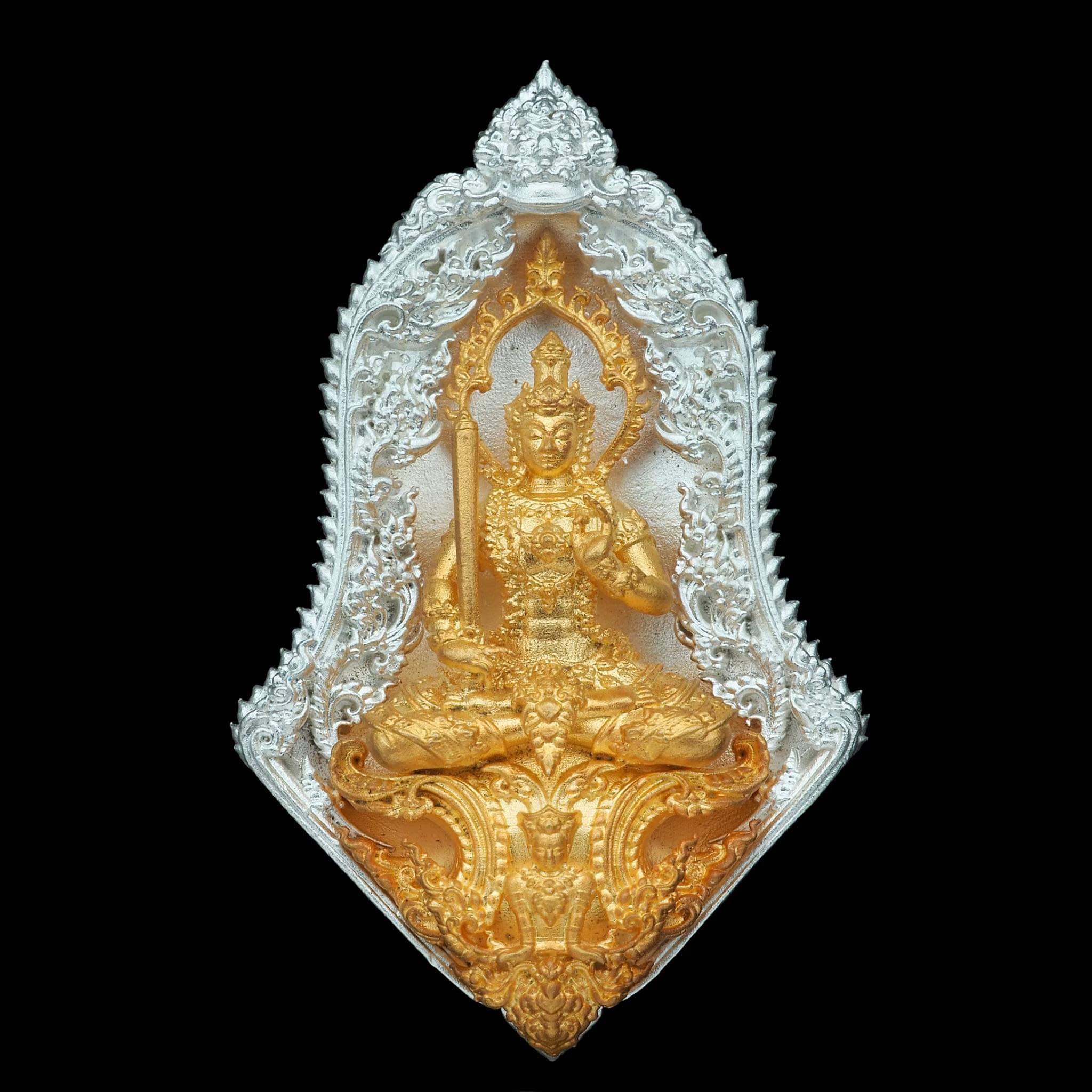 เหรียญพระไพศรพณ์ (ท้าวเวสสุวรรณ) รุ่นประทานพร รหัส 2 เนื้อเงินองค์ชุบทอง เหรียญผิวสว่าง