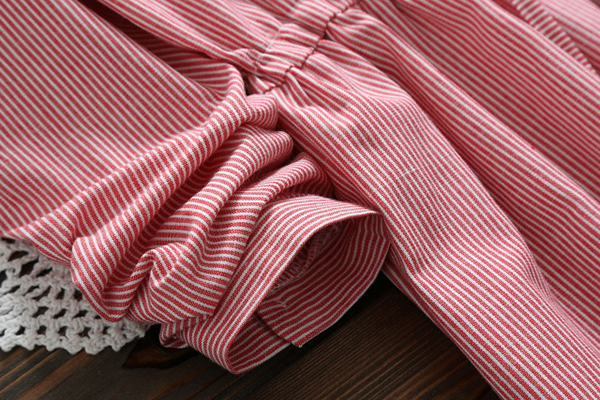 เดรสเชิ้ตแขนยาว เอวผูกจั๊ม ปักลายแมวน่ารัก (12296LM)