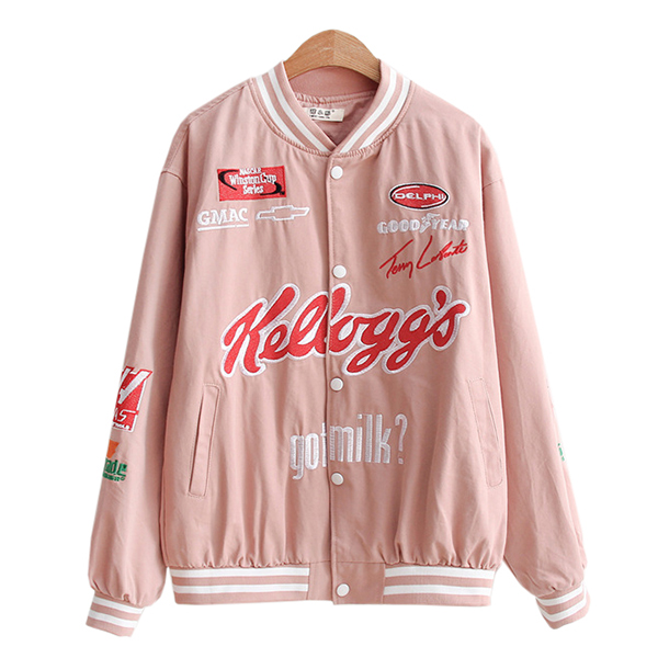 Bomber Jacket เสื้อแจ็คเก็ตกันลมกันหนาว แต่งปักลายการ์ตูนน่ารัก (12350LM)