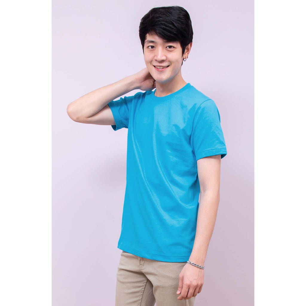 เสื้อยืด OV101 คอกลม ผ้าCotton100% 32 เนื้อนุ่ม ใส่สบาย สีฟ้าสด