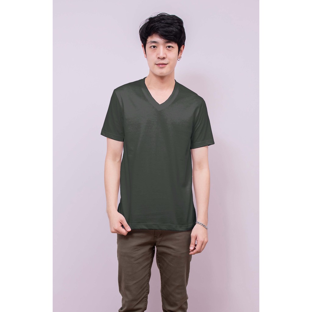 เสื้อยืด OV102 คอวี ผ้าCotton100% 32 เนื้อนุ่ม ใส่สบาย สีเทาเข้ม