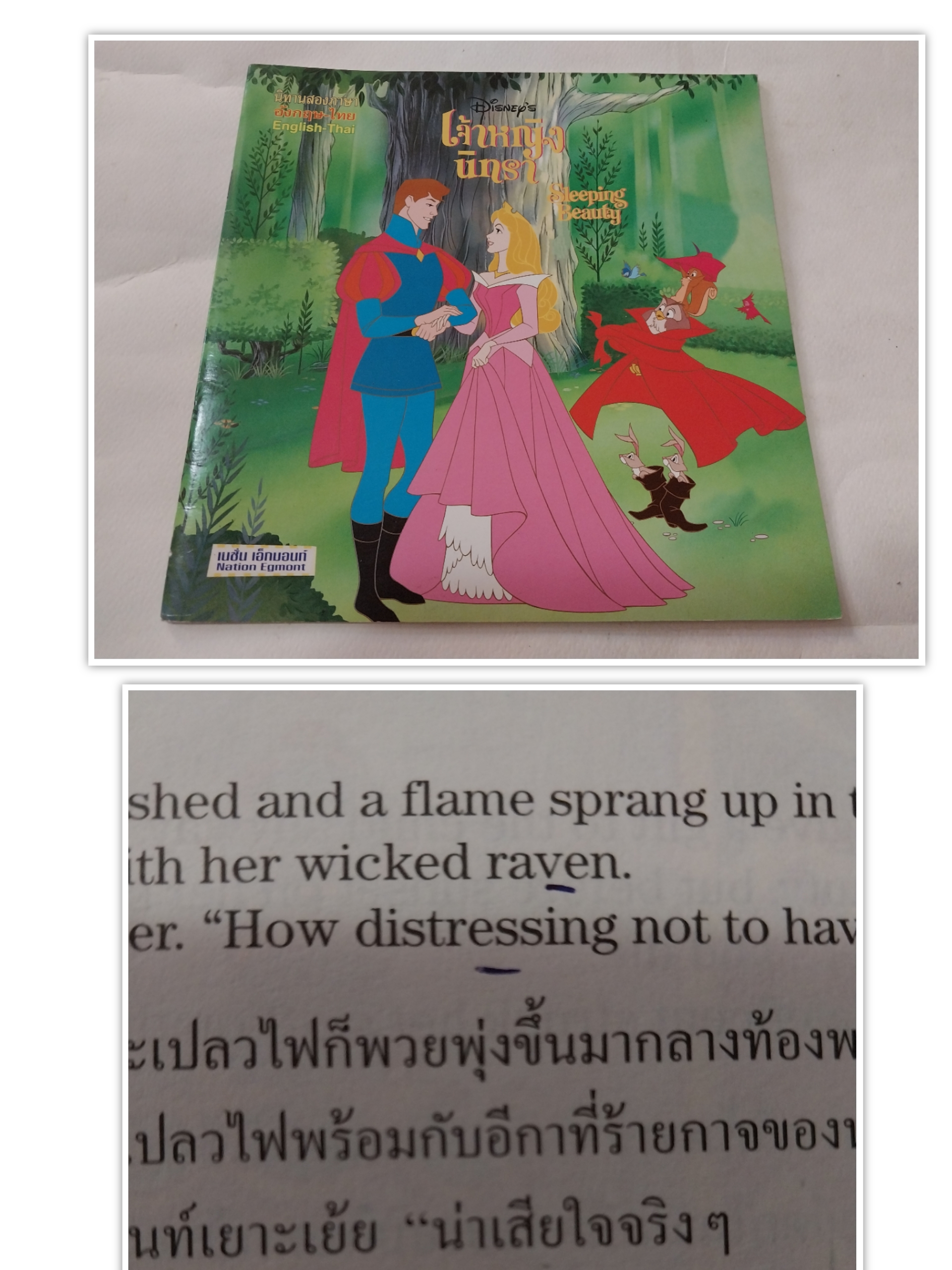 หนังสือนิทานภาพสวย2ภาษา ไทย-อังกฤษ** มีรอยขีดเส้นใต้บ้างตามภาพ เจ้าหญิงนิทรา Sleeping Beauty , เจ้าหญิงดิสนีย์ จำนวน 24 หน้าไม่รวมปก