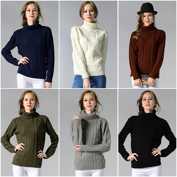 เสื้อสเวตเตอร์คอพับ ไหมพรมหนานุ่มถักลายนูน (12279B)