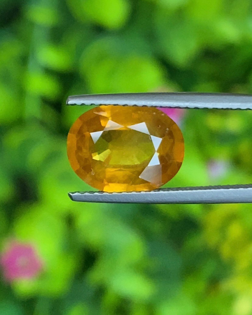 พลอย บุษราคัม yellow sapphire 3.67 กะรัต (Cts.) พลอยแท้ อัญมณีมงคลประจําวันเกิด เครื่องประดับพลอย