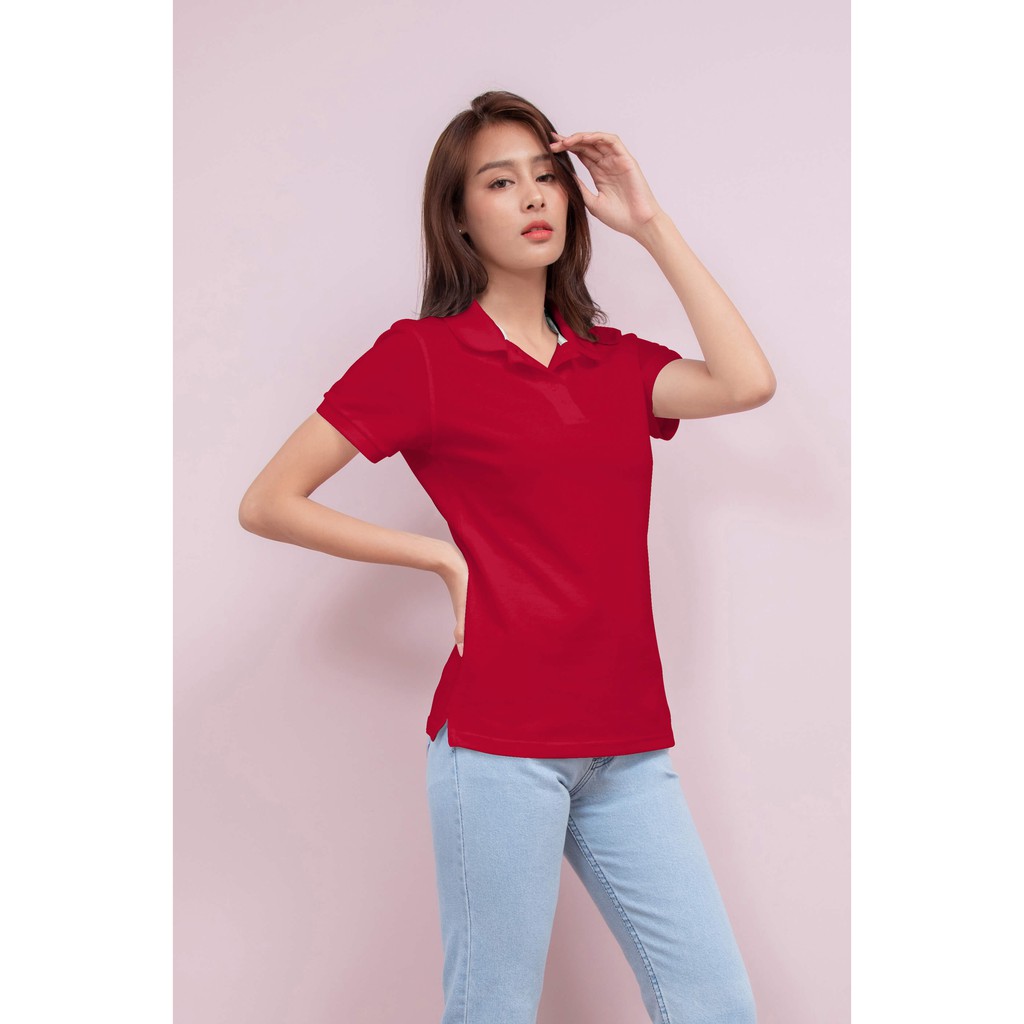 No Problem Noproblem ยอดขาย No.1 รับประกัน ไม่ย้วย ไม่ยืด ผ้านุ่ม เสื้อโปโล หญิง สีแดงโกเมน