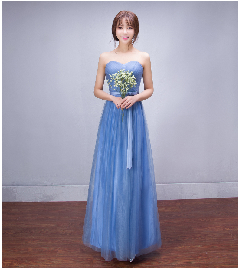 Pre-order ชุดราตรีสั้น ชุดเพื่อนเจ้าสาว กระโปรงตาข่าย มีหลายแบบ สีฟ้า (เชือกผูกหลัง)