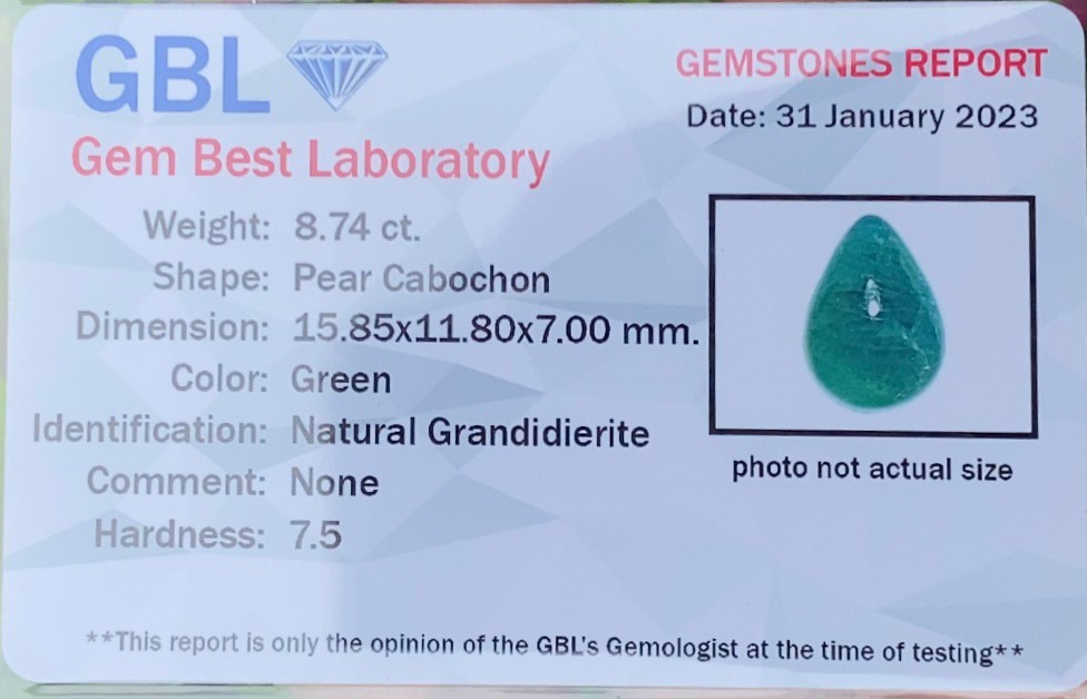 พลอย แกรนดิเดียร์ไรท์ Grandidierite 8.74 กะรัต (Cts.) พร้อมใบเซอร์ พลอยแท้ อัญมณีมงคลประจําวันเกิด เครื่องประดับพลอย