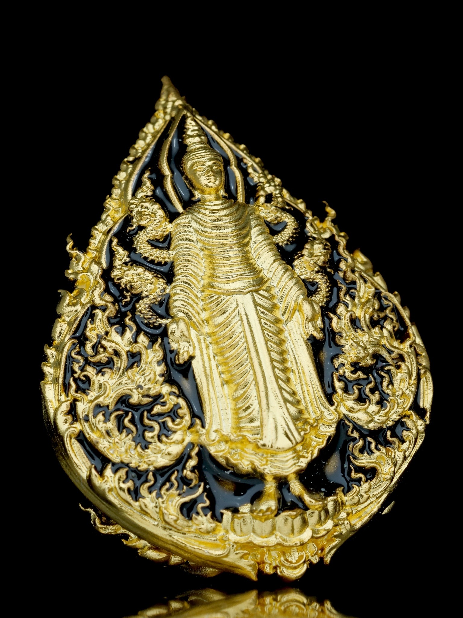 พระพุทธประทานพร รุ่น พุทธบารมี รหัส5 เนื้อบรอนซ์ชุบทองลงยาดำ องค์ชุบทองลงยาจีวร