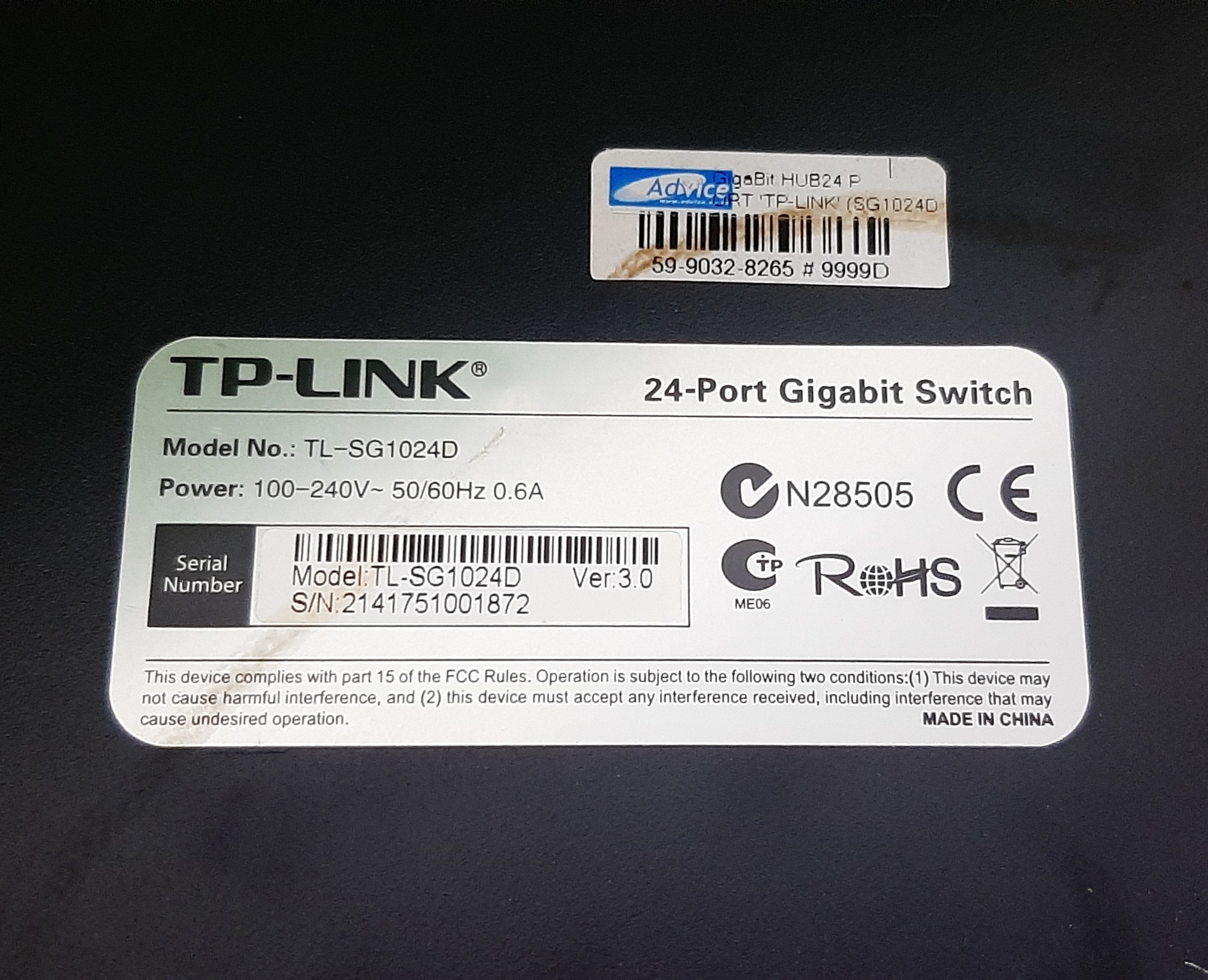 สวิตซ์มือสอง TP-Link ประกันร้าน 1 เดือน TL-SG1024 24-Port Gigabit Switch พร้อมหู