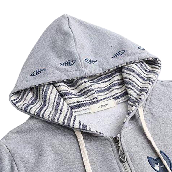 เสือแจ็คเก็ตกันหนาว มีฮู้ด ปักลายวินเทจ (12110LM)