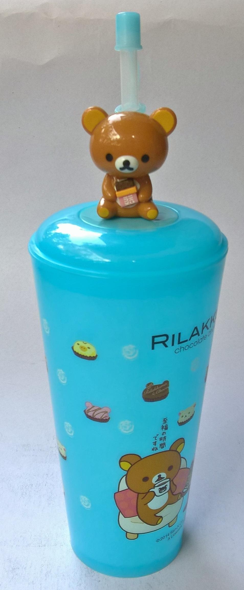 Collectible Plastic Grass"Brown Rilakkuma Topper on the Blue Cute Printed Grass" ,ของสะสมจาก7-11 แก้วพลาสติกสีฟ้าพิมพ์ลายน่ารัก พร้อมท๊อปเปอร์ หมีรีลัคคุมะสีน้ำตาล