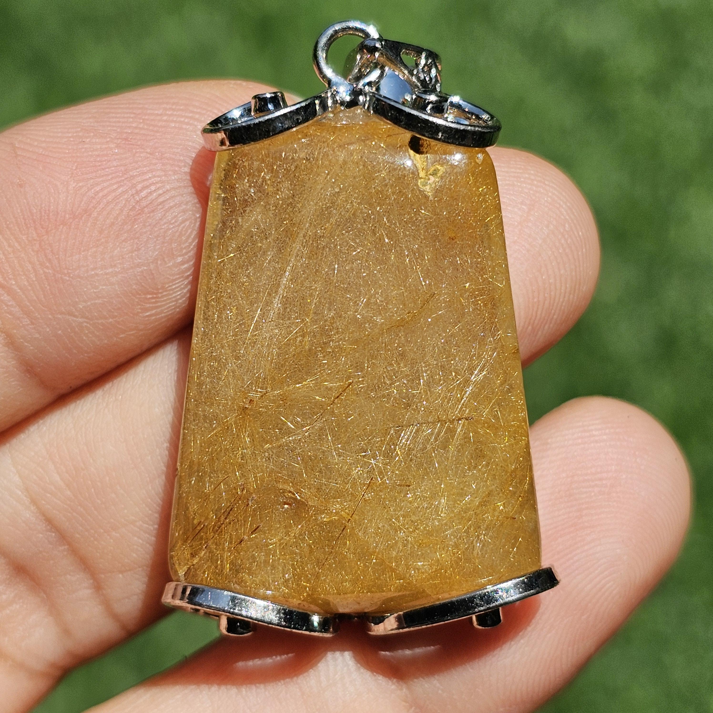 จี้ไหมทอง (Golden Rutilated Quartz) 52.98 กะรัต Cts. พลอยแท้ อัญมณีมงคลประจําวันเกิด เครื่องประดับพลอย