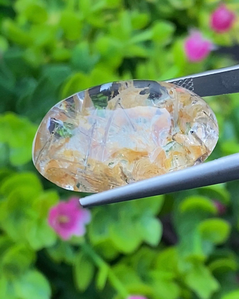 โป่งข่าม ควอตซ์ Rutilated Quartz 41.83 กะรัต Cts. พลอยแท้ อัญมณีมงคลประจําวันเกิด เครื่องประดับพลอย