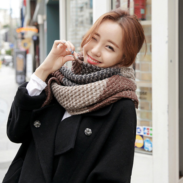 ผ้าพันคอไหมพรมถักลายตัดสี ผืนยาว ใช้ได้ทั้งหญิงและชาย (11307L)