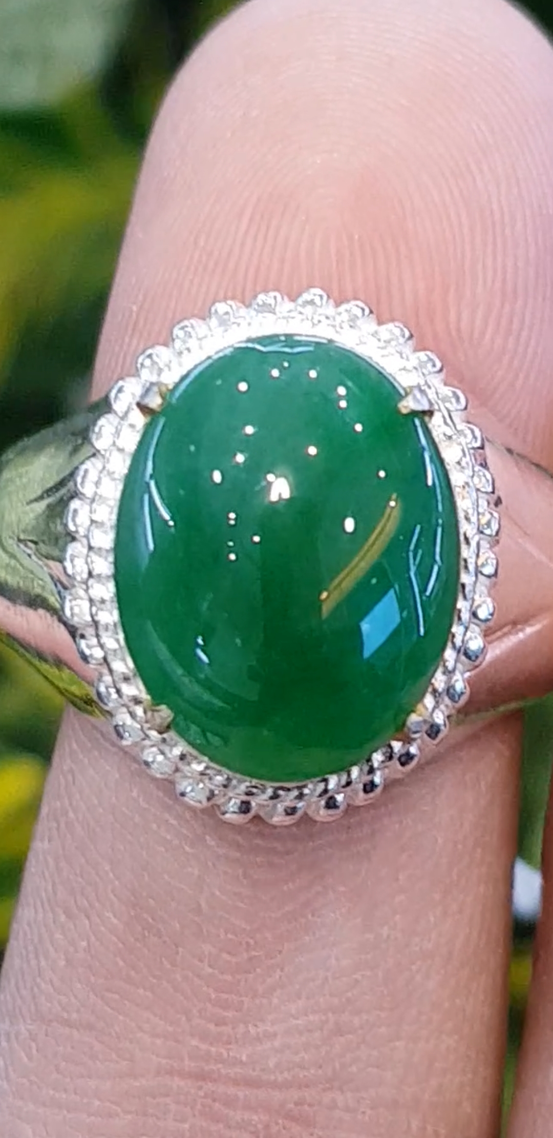 หยก พม่า แท้ Jade แหวนหยก 翡翠戒指 (Jadeite ring) 4.21 กะรัต (Cts.) ดิบ Size 62 ไม่ผ่านการปรับปรุง (Type A) พม่า (Myanmar)