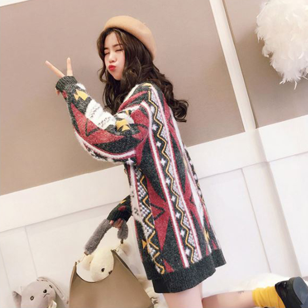 Premium Cardigan เสื้อคลุมไหมพรมขนนุ่ม คอวี ถักลายสไตล์วินเทจ (12273B)