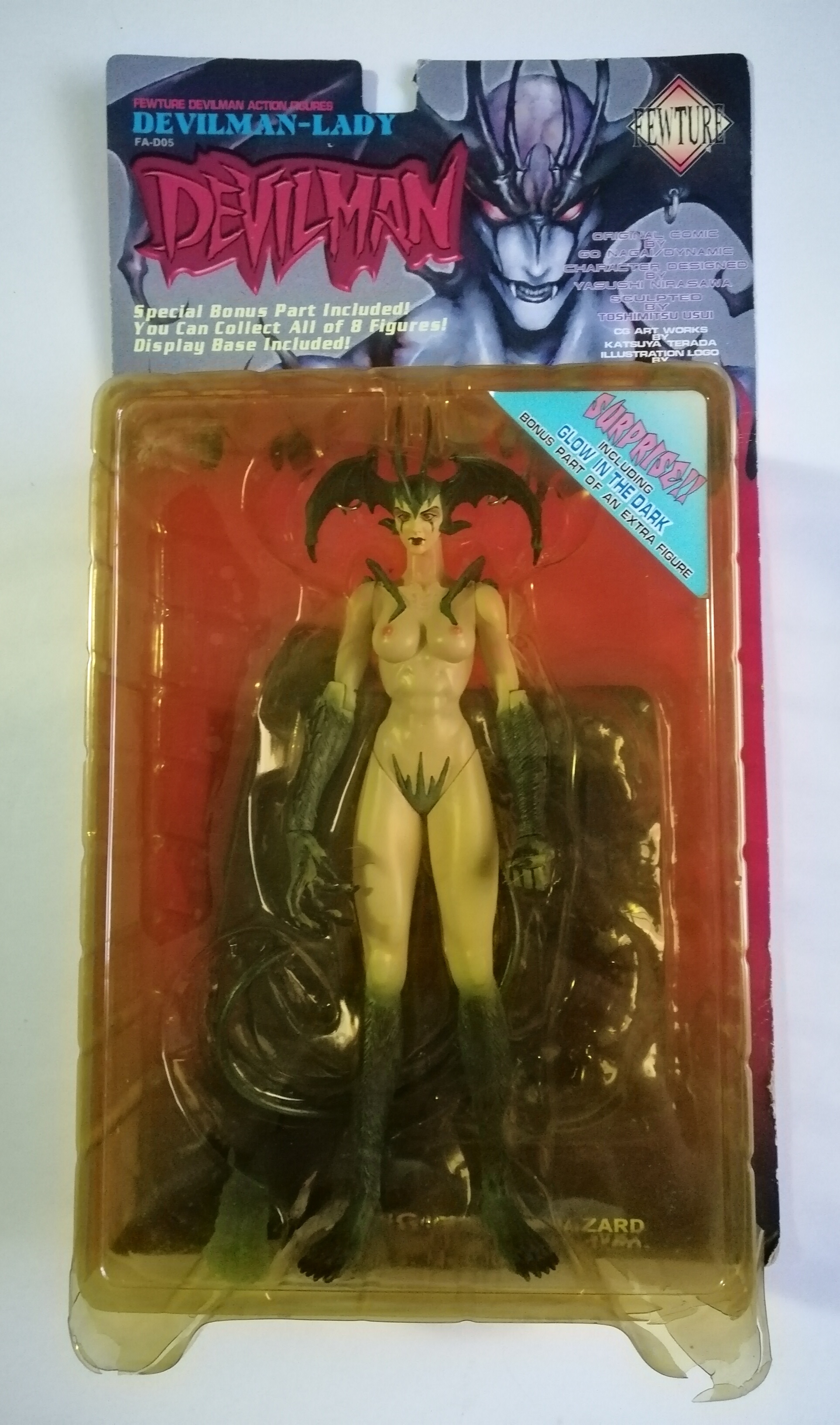 ของสะสม งานเก่า ซูปเปอร์ดีเทล ฟิกเกอร์ เดวิลแมนเลดี้ Devilman-Lady ขนาดประมาณ 26 ซม. , Glow in the Dark, การ์ตูนออริจินอลจาก Go Nagai, มุมกล่องด้านล่างชำรุด