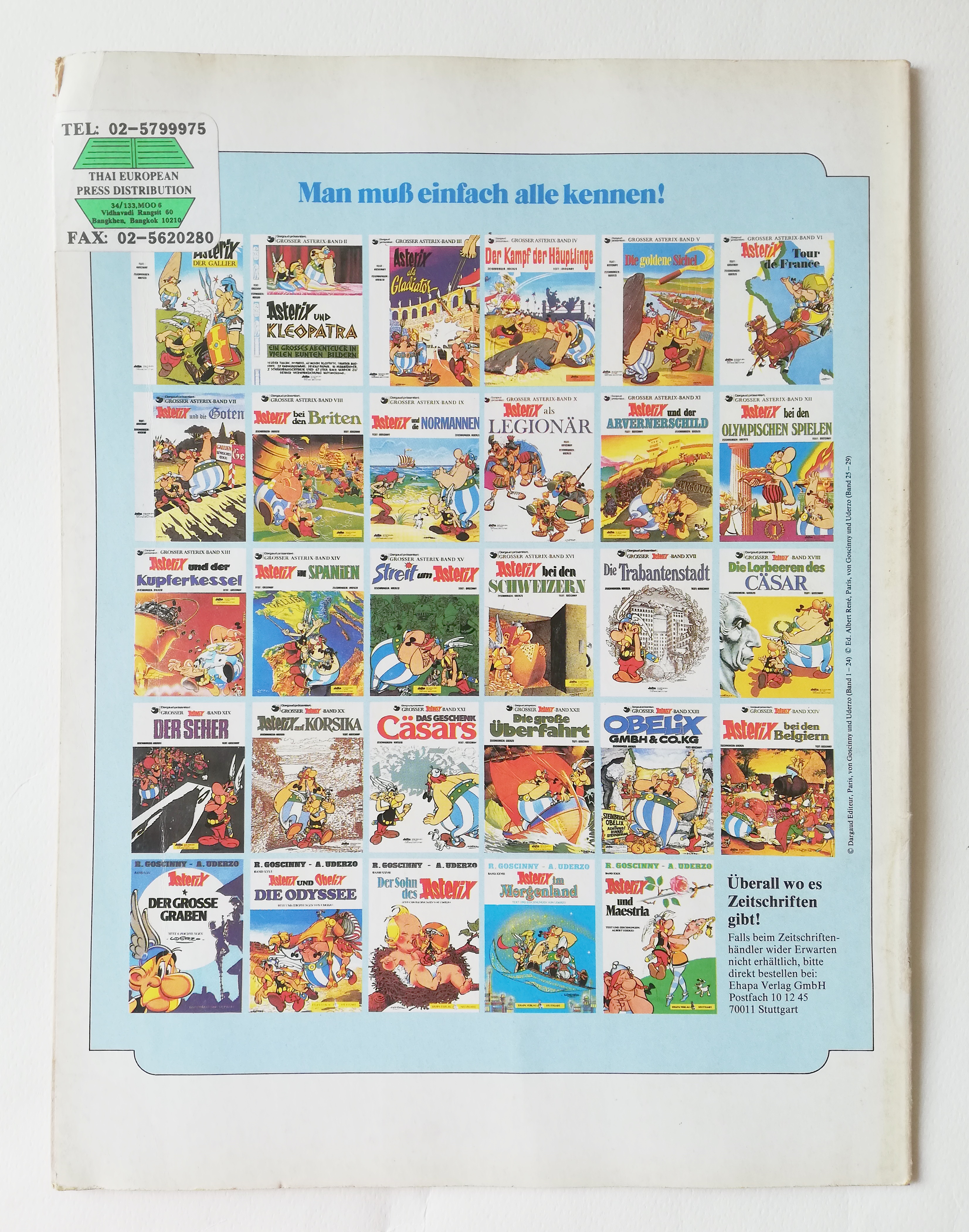 หนังสือการ์ตูนภาษาเยอรมัน R. GOSCINNY - A. UDERZO BAND XXVI Asterix UND Obellx DIE ODYSSEE TEXT UND ZEICHNUNGEN VON UDERZO EHAPA VERLAG STUTTGART