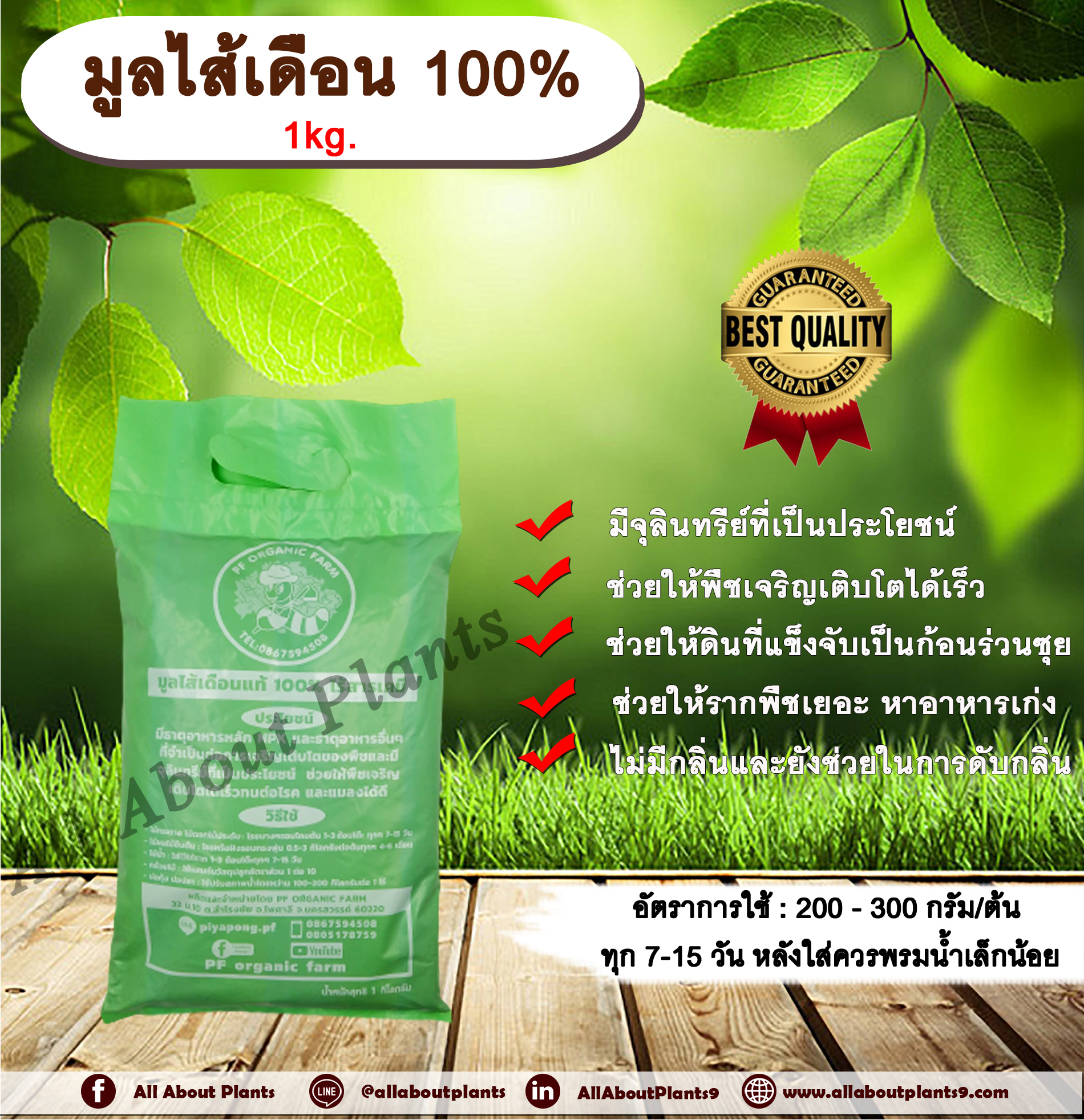 มูลไส้เดือน100%ไร้สารเคมี allaboutplants ชิ้น