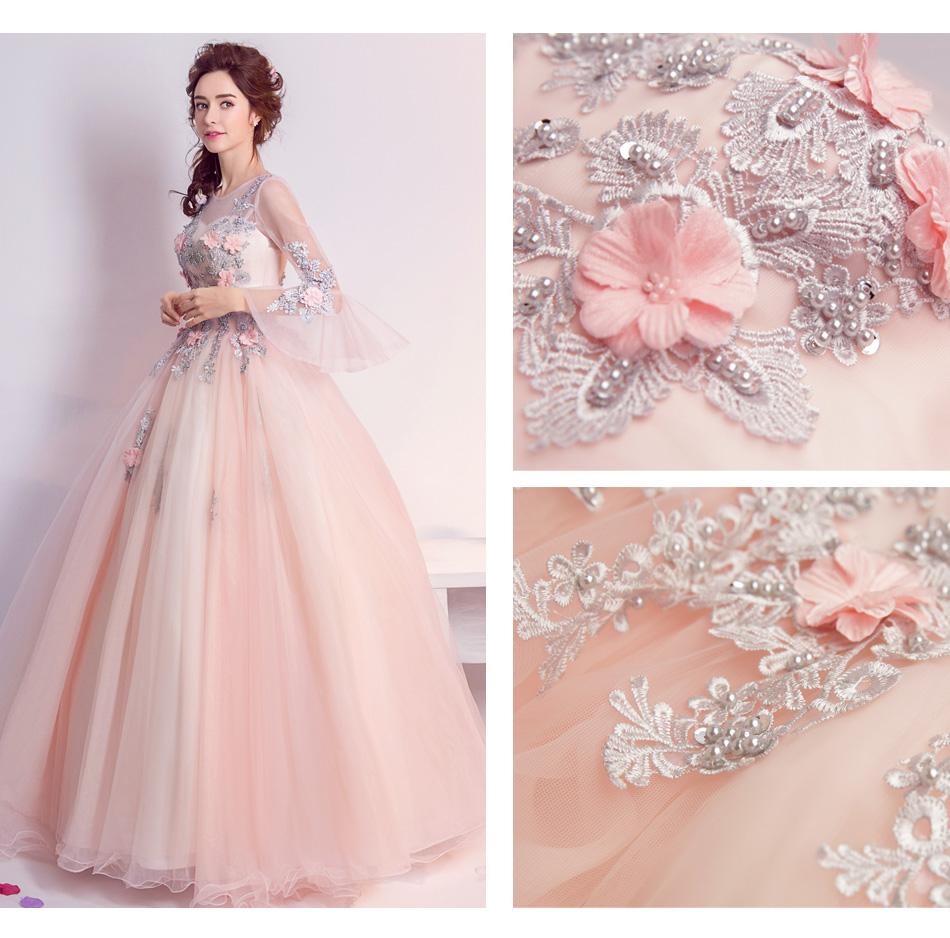 Pre-orderชุดแฟนซีชุดราตรียาวแขนยาวแต่งระบายปลายแขนกระโปรงพองสวย