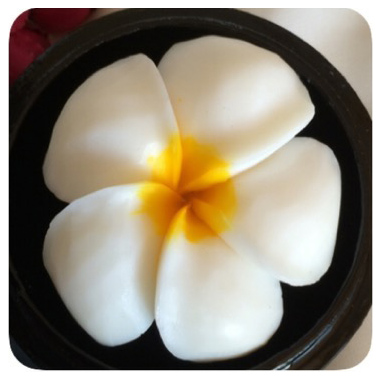 สบู่แกะสลักรูปดอกชบา ขนาด 2 นิ้ว สีขาว