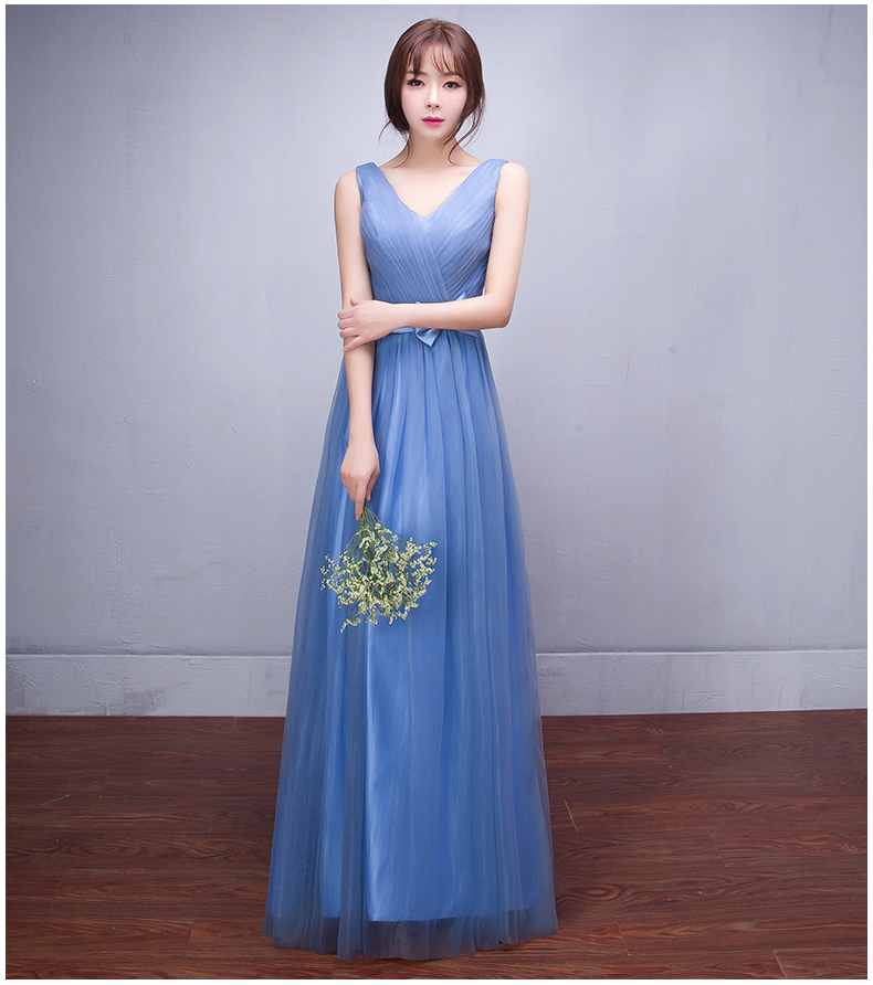 Pre-order ชุดราตรีสั้น ชุดเพื่อนเจ้าสาว กระโปรงตาข่าย มีหลายแบบ สีฟ้า (เชือกผูกหลัง)