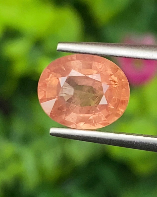 พลอย พัดพารัดชา Padparadscha Sapphire 2.45 กะรัต (Cts.) พร้อมใบเซอร์ พลอยแท้ อัญมณีมงคลประจําวันเกิด เครื่องประดับพลอย