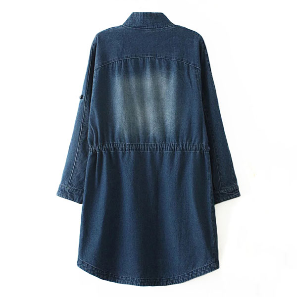 เสื้อโค้ทยีนส์กันหนาว คอปิด ผ้ายีนส์ฟอกนิ่มแต่งกระเป๋าคู่ (11796LM)