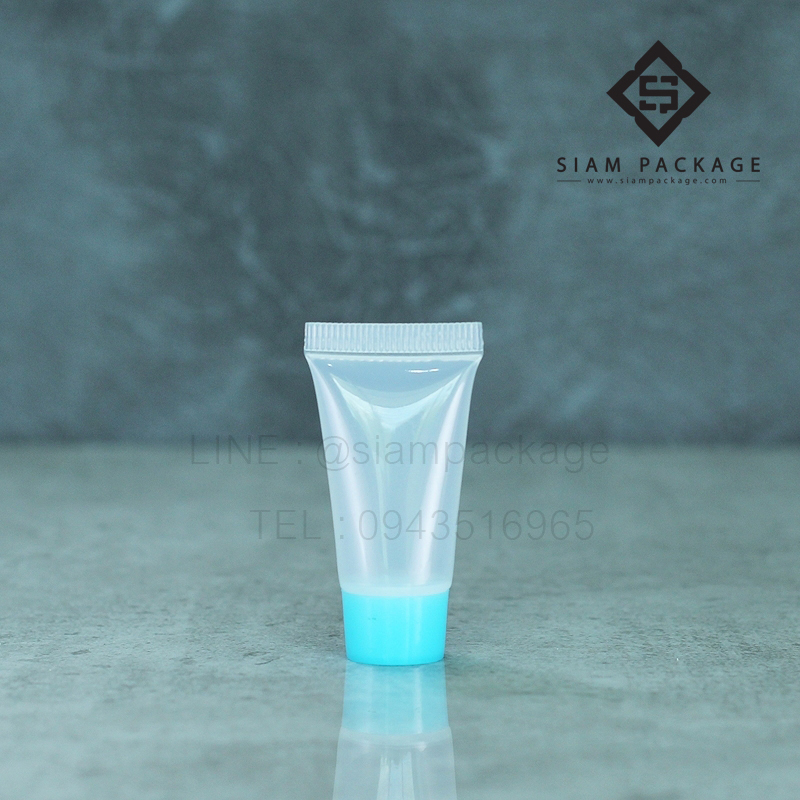 หลอดโฟม ฝาเกลียว ขนาด 5g. หลอดใส ฝาสีฟ้า