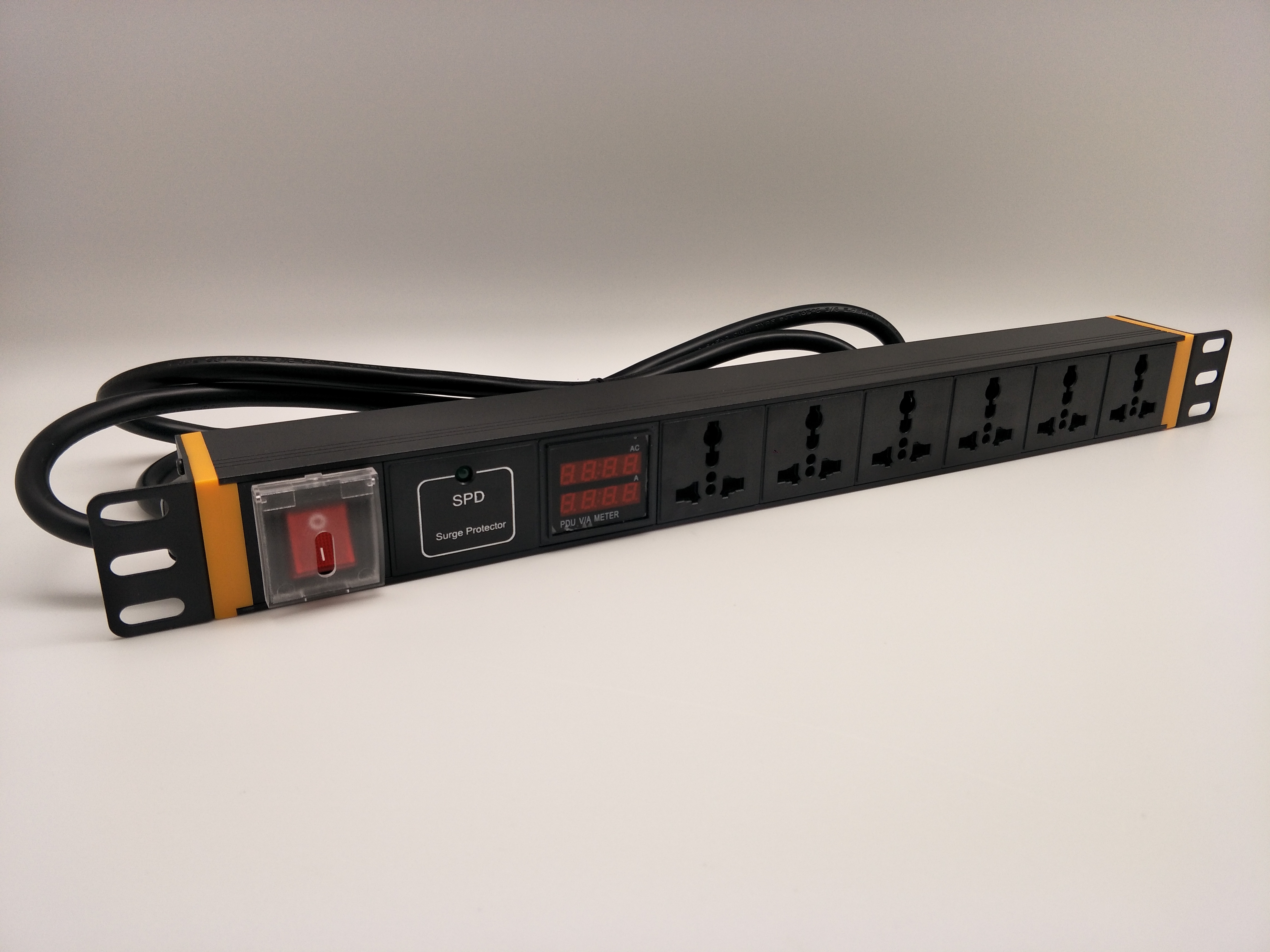 PDU.รางปลั๊กไฟใส่ตู้ 1U RACK AC จอแสดง V/A