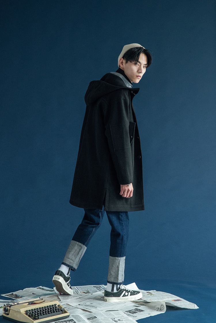 เสื้อโค้ทผ้าวูลกันหนาวผู้ชาย มีฮู้ด ทรงโอเวอร์ไซส์ (10250MM)