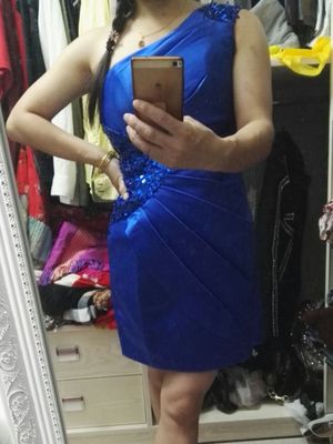 Pre-order ชุดราตรีสั้น ไหล่เดียว ผ้าซาติน เข้ารูป ปักเลื่อม สวยหรู