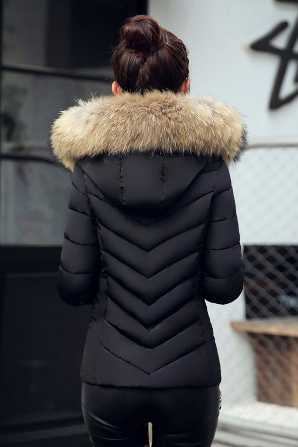 เสื้อโค้ทกันหนาวติดลบลุยหิมะ ทรงสลิม มีฮู้ดเฟอร์ใหญ่ถอดได้ (12262X)