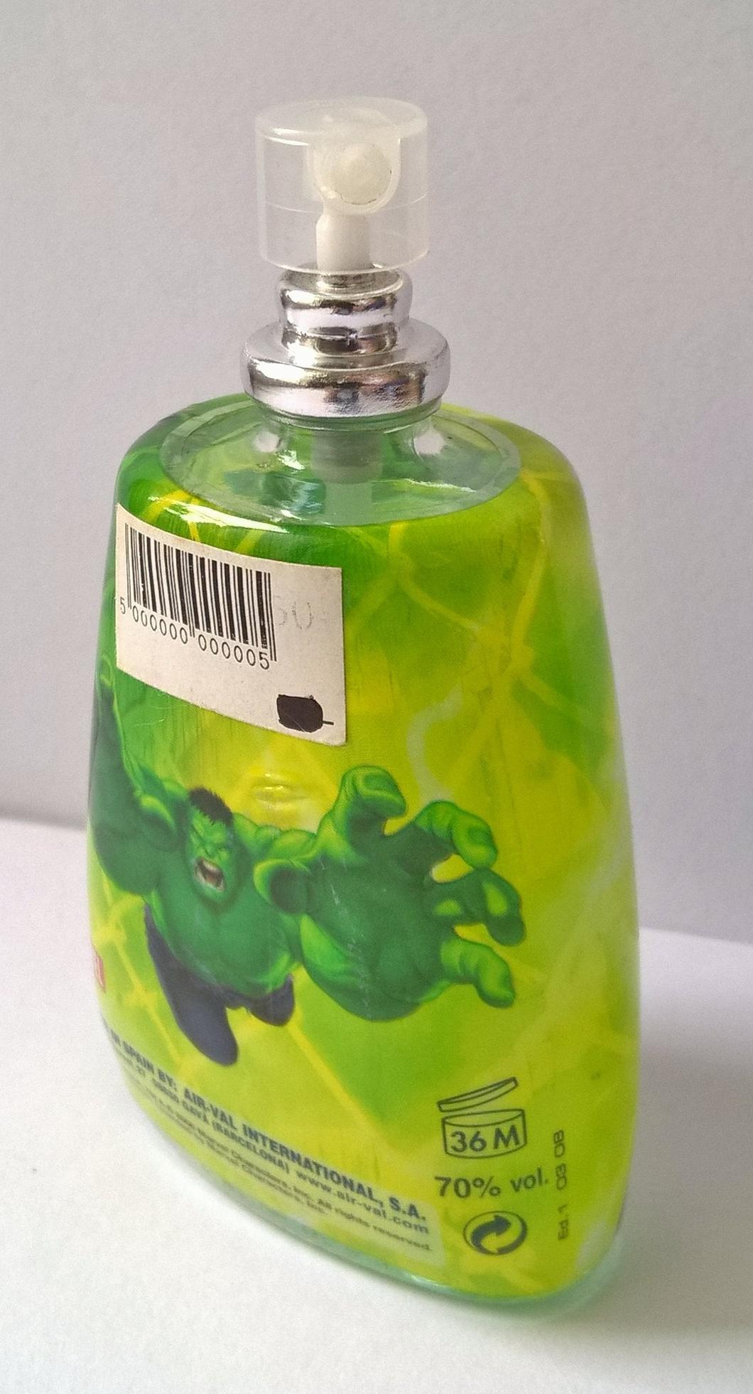 ของเก่า สะสม ขวดน้ำหอม edt ขวดแก้วหุ้มพลาสติกพิมพ์ลาย เดอะ ฮัลค์ the HULK เป็นเทสเตอร์ ของแท้