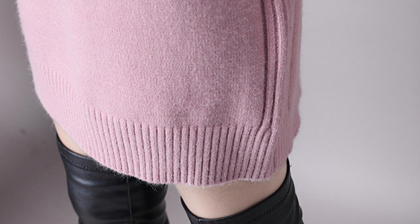 เดรสคอเต่ากันหนาว เดรสคอพับ ผ้าไหมพรมวูลหนานุ่ม (12170B)