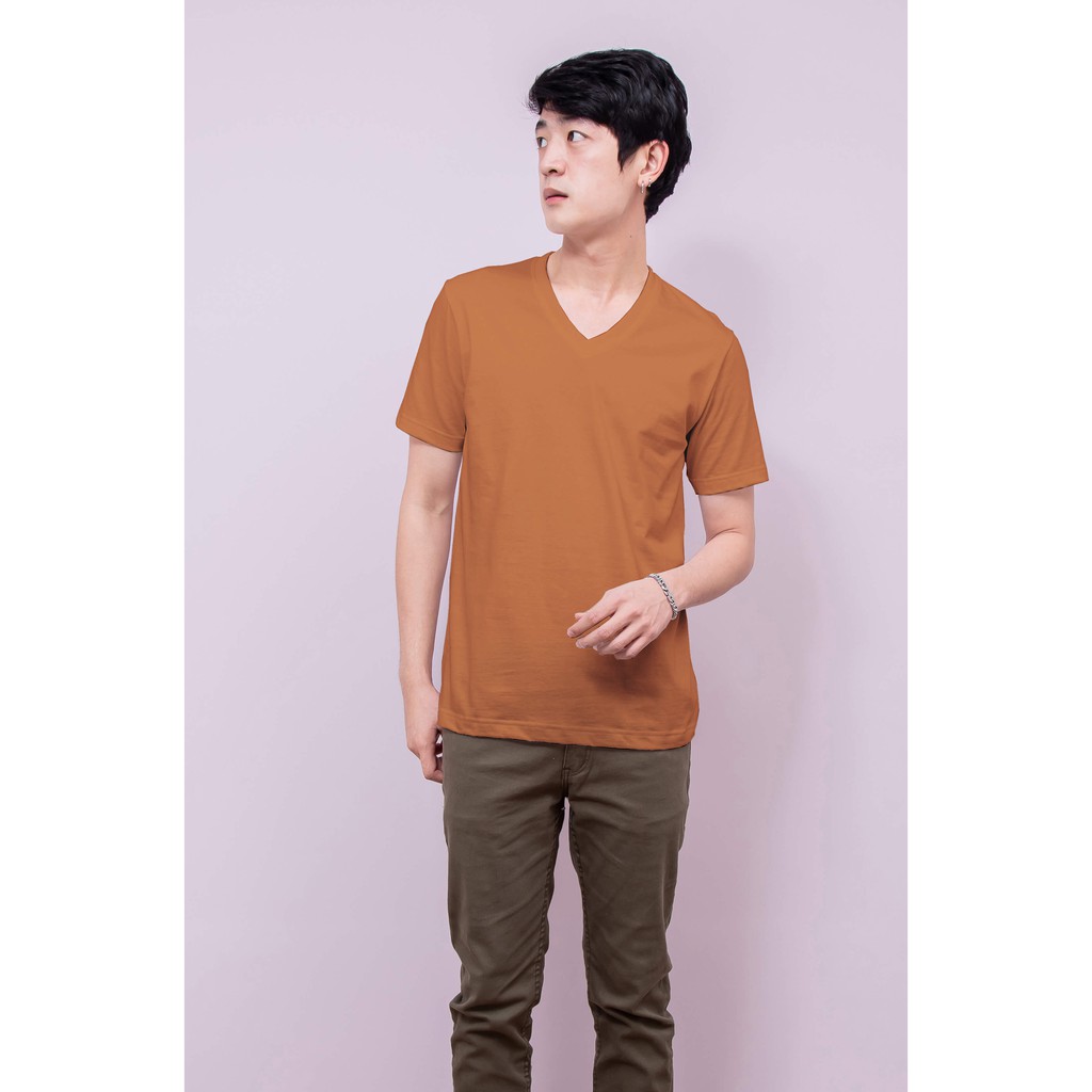 เสื้อยืด OV102 คอวี ผ้าCotton100% 32 เนื้อนุ่ม ใส่สบาย สีเอสเปรสโซ