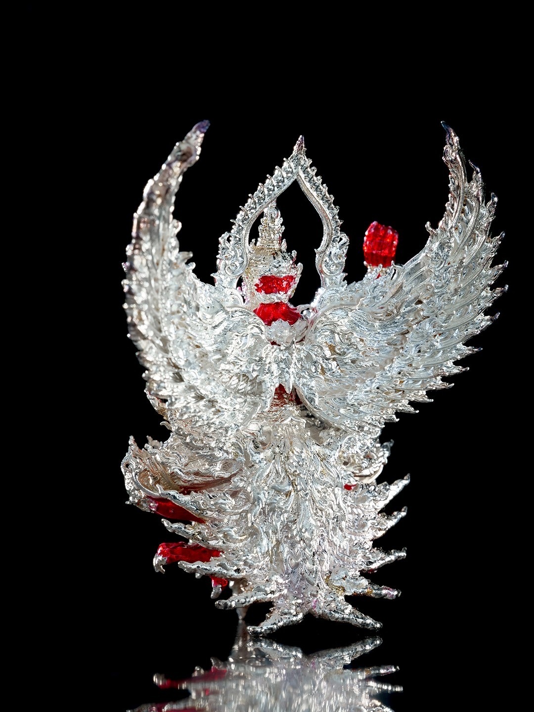 พญาครุฑสุบรรณราชา รายการพิเศษศูนย์จอง เนื้อบรอนซ์ชุบเงิน ลงยาแดง