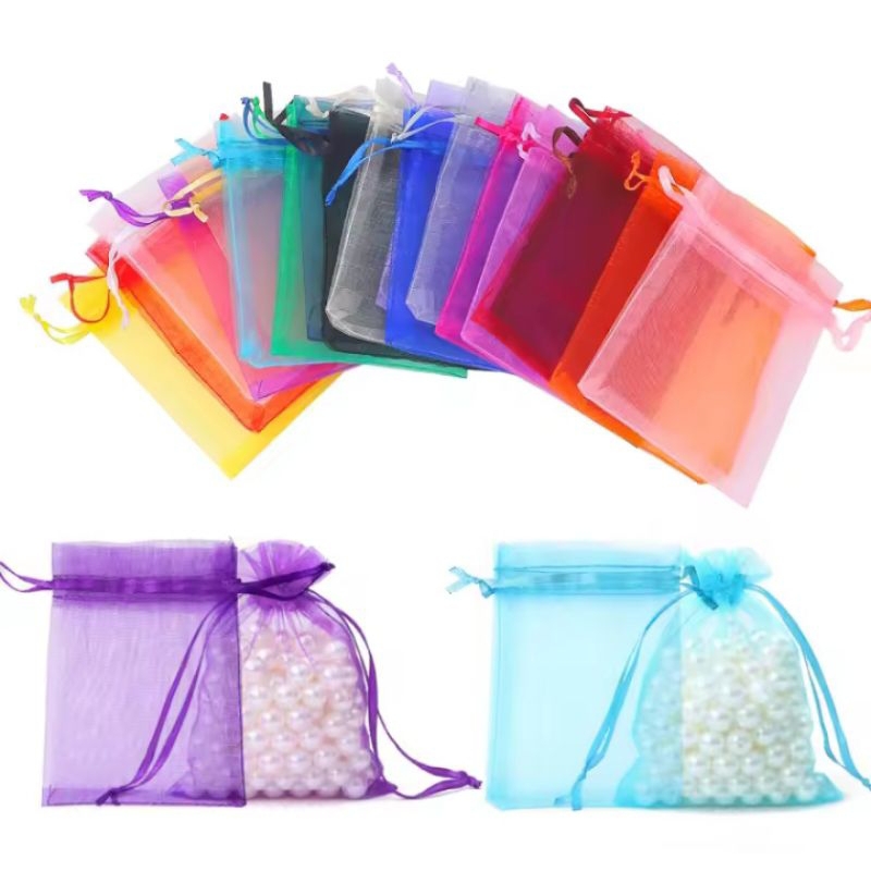 1 PV. แพ็ค 10 ใบ Drawstring Organza กระเป๋าเครื่องประดับบรรจุภัณฑ์ถุงขนมแต่งงานกระเป๋าขายส่งถุงของขวัญ