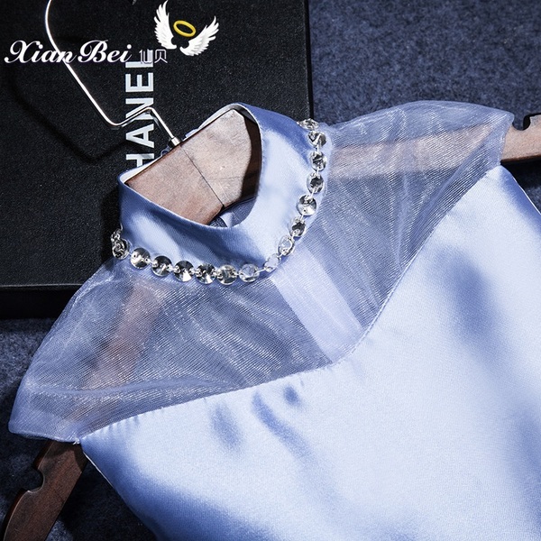 Pre-Order ชุดราตรีเด็ก สไตล์เจ้าหญิง แขนกุด คอจีน สีฟ้า ผ้าซาติน คาดโบว์ที่เอว ซิปหลัง