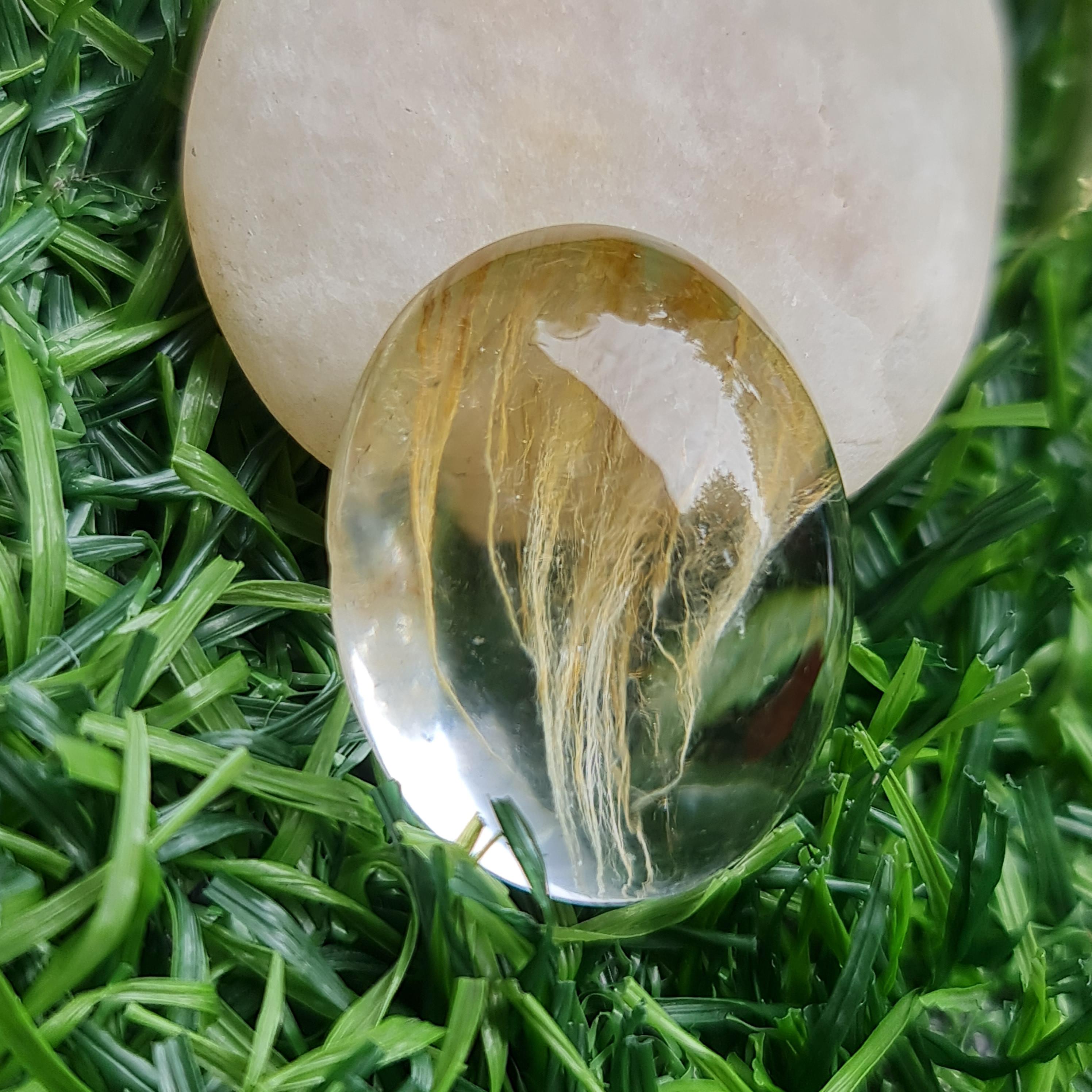 โป่งข่าม ควอตซ์ Rutilated Quartz 50.06 กะรัต Cts. พลอยแท้ อัญมณีมงคลประจําวันเกิด เครื่องประดับพลอย