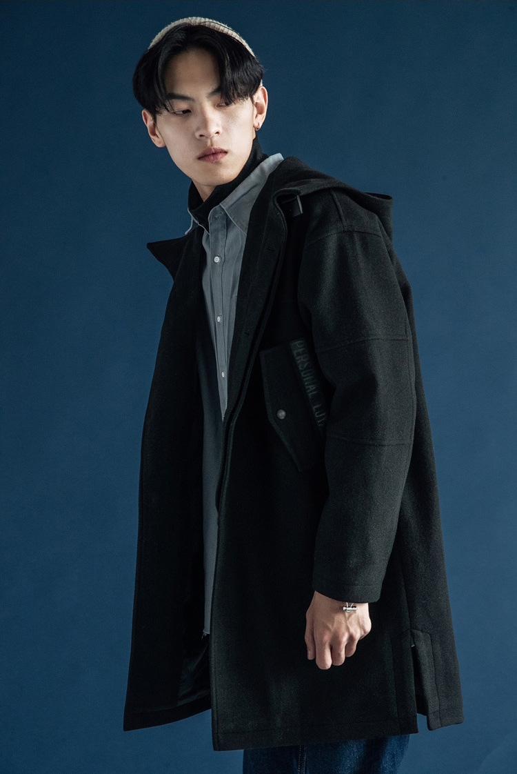 เสื้อโค้ทผ้าวูลกันหนาวผู้ชาย มีฮู้ด ทรงโอเวอร์ไซส์ (10250MM)