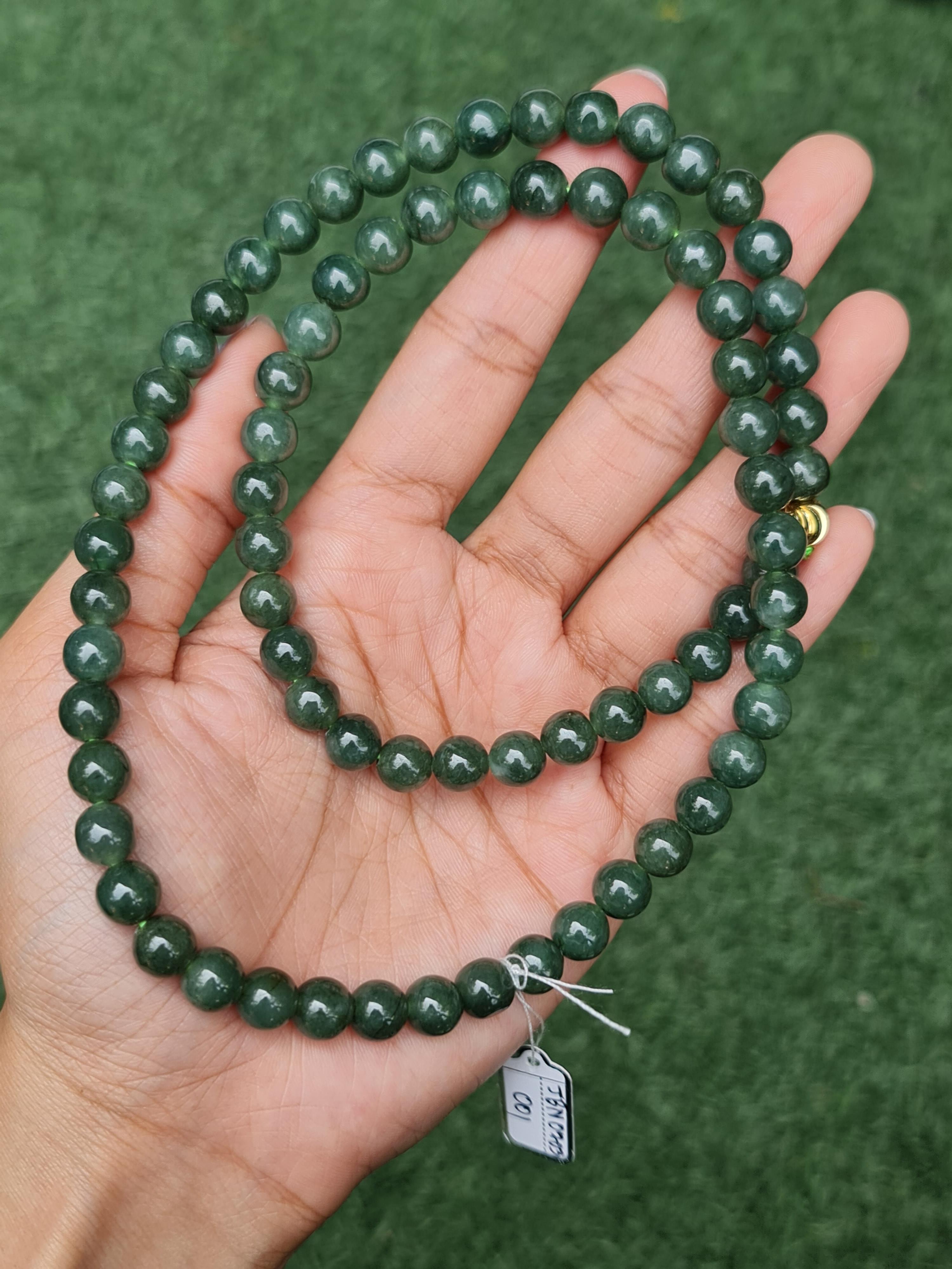 สร้อยคอหยก (Jadeite Necklace) JBN0703001 ดิบ ไม่ผ่านการปรับปรุง (Type A) พม่า (Myanmar) หยก พม่า แท้ Jade