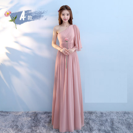 Pre-order ชุดเพื่อนเจ้าสาว สีชมพู Nude ผ้าชีฟอง เชือกผูกหลัง มีหลายแบบ