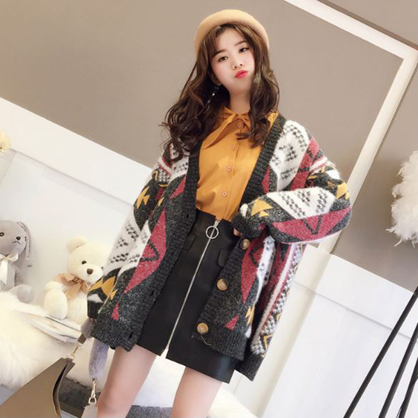 Premium Cardigan เสื้อคลุมไหมพรมขนนุ่ม คอวี ถักลายสไตล์วินเทจ (12273B)