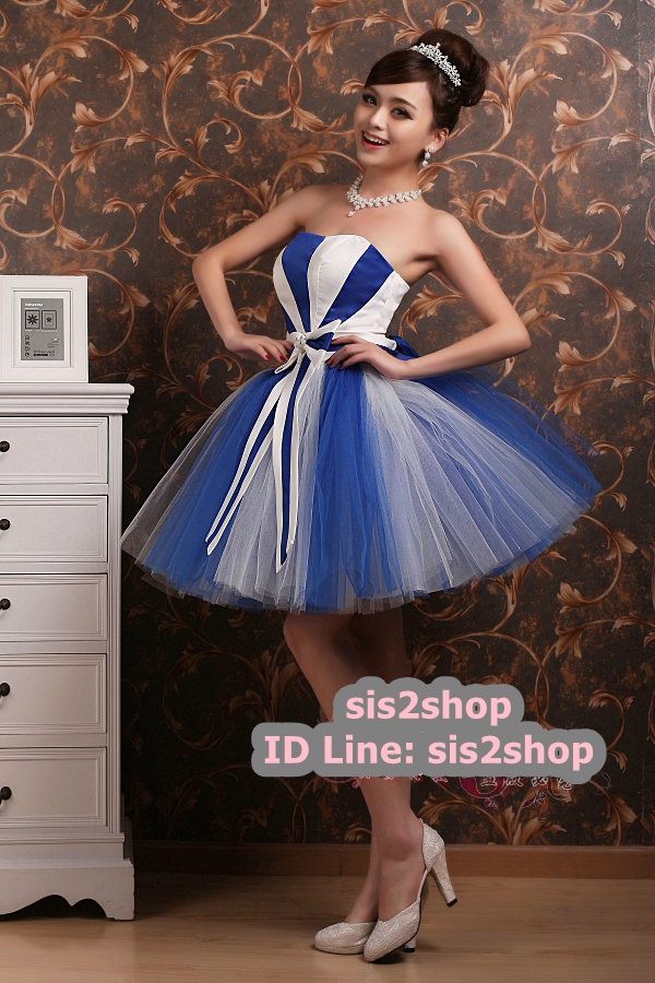 พร้อมเช่า ชุดแฟนซี ชุดราตรีสั้น กระโปรงสุ่ม ลายทางริ้ว เก๋มาก มี 3 สี