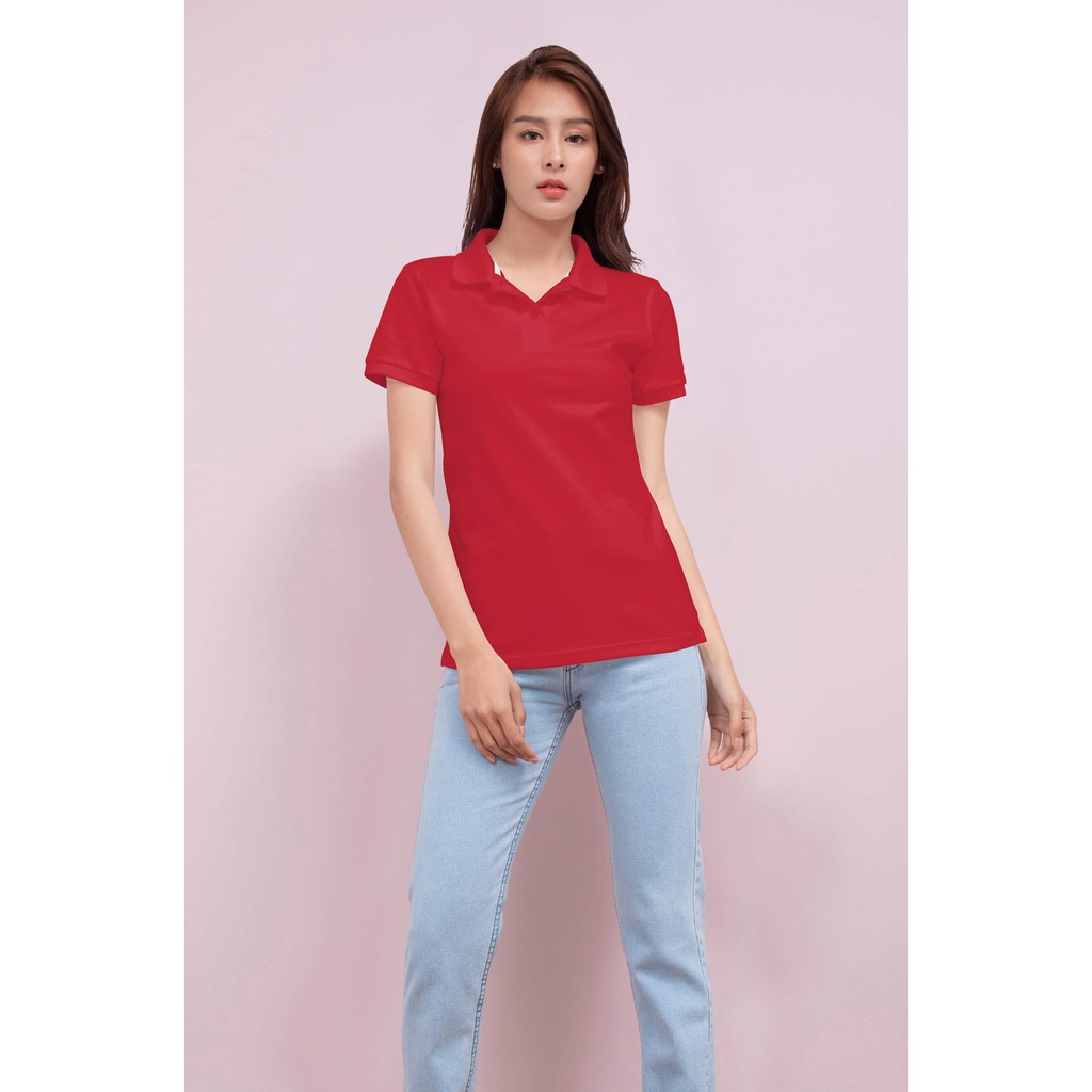 No Problem Noproblem ยอดขาย No.1 รับประกัน ไม่ย้วย ไม่ยืด ผ้านุ่ม เสื้อโปโล หญิง สีแดงโกเมน