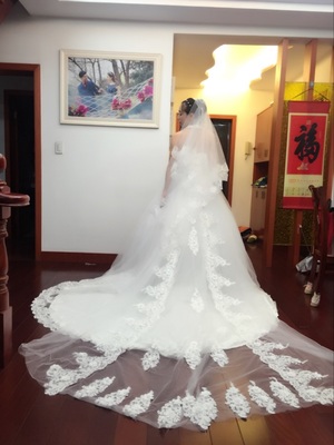 ชุดแต่งงาน คล้องคอ หางยาว เชือกผูกหลัง